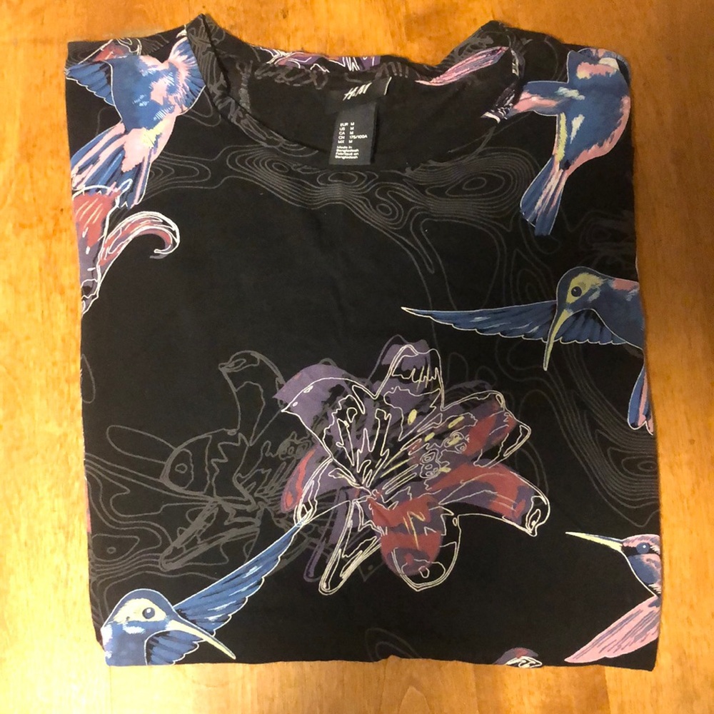 H&M Hummingbird and Flower pattern shirt